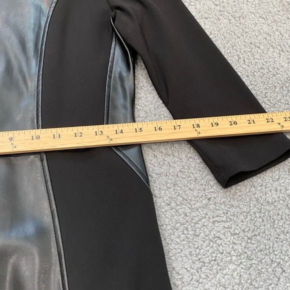 Addison Bodycon Black midi dress faux Leather 3/4 Sleeve womens 8 Stretch 21F850 - Picture 7 of 15
